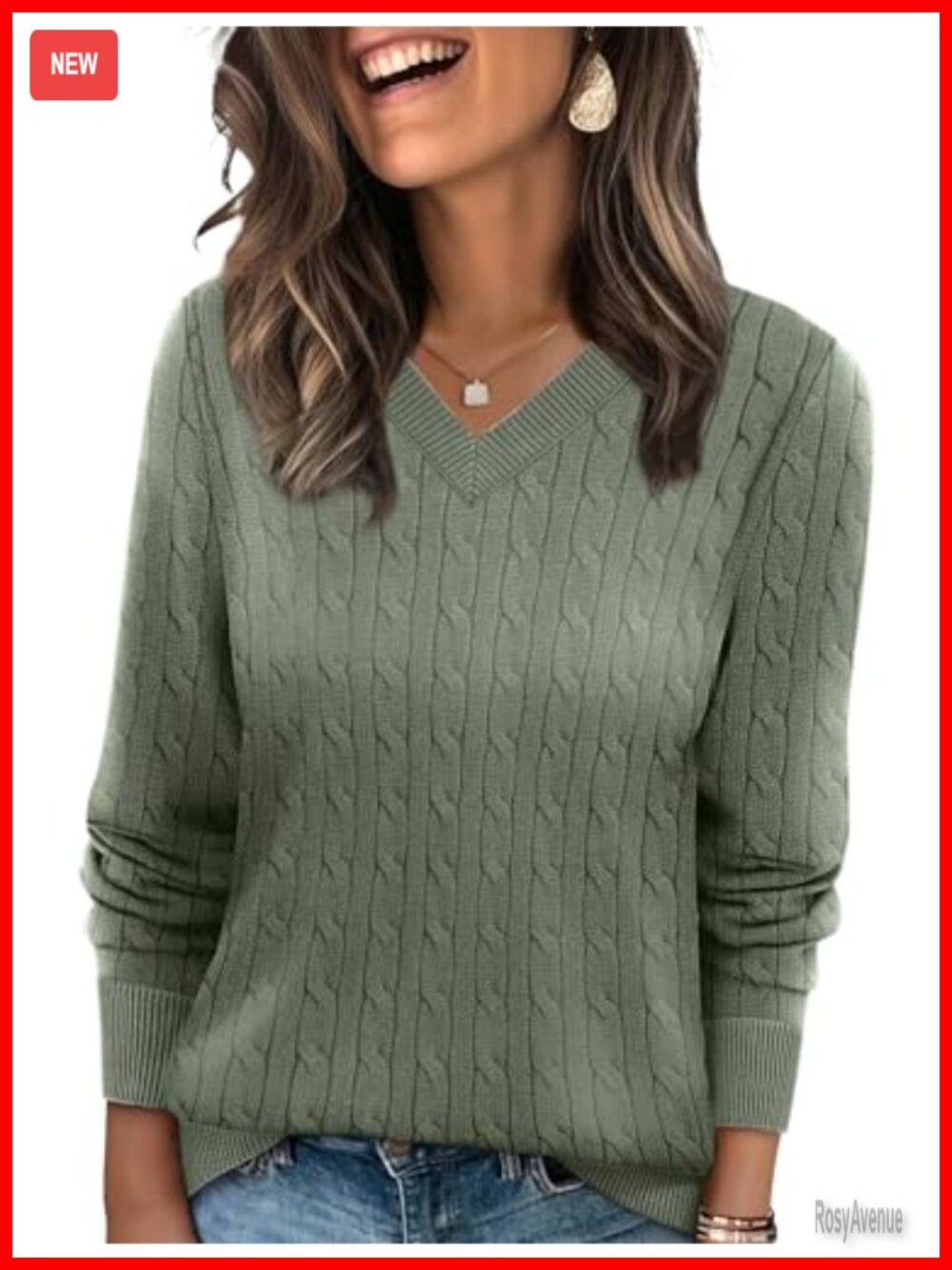 Cable Knit V-Neck Long Sleeve Pullover Sweater